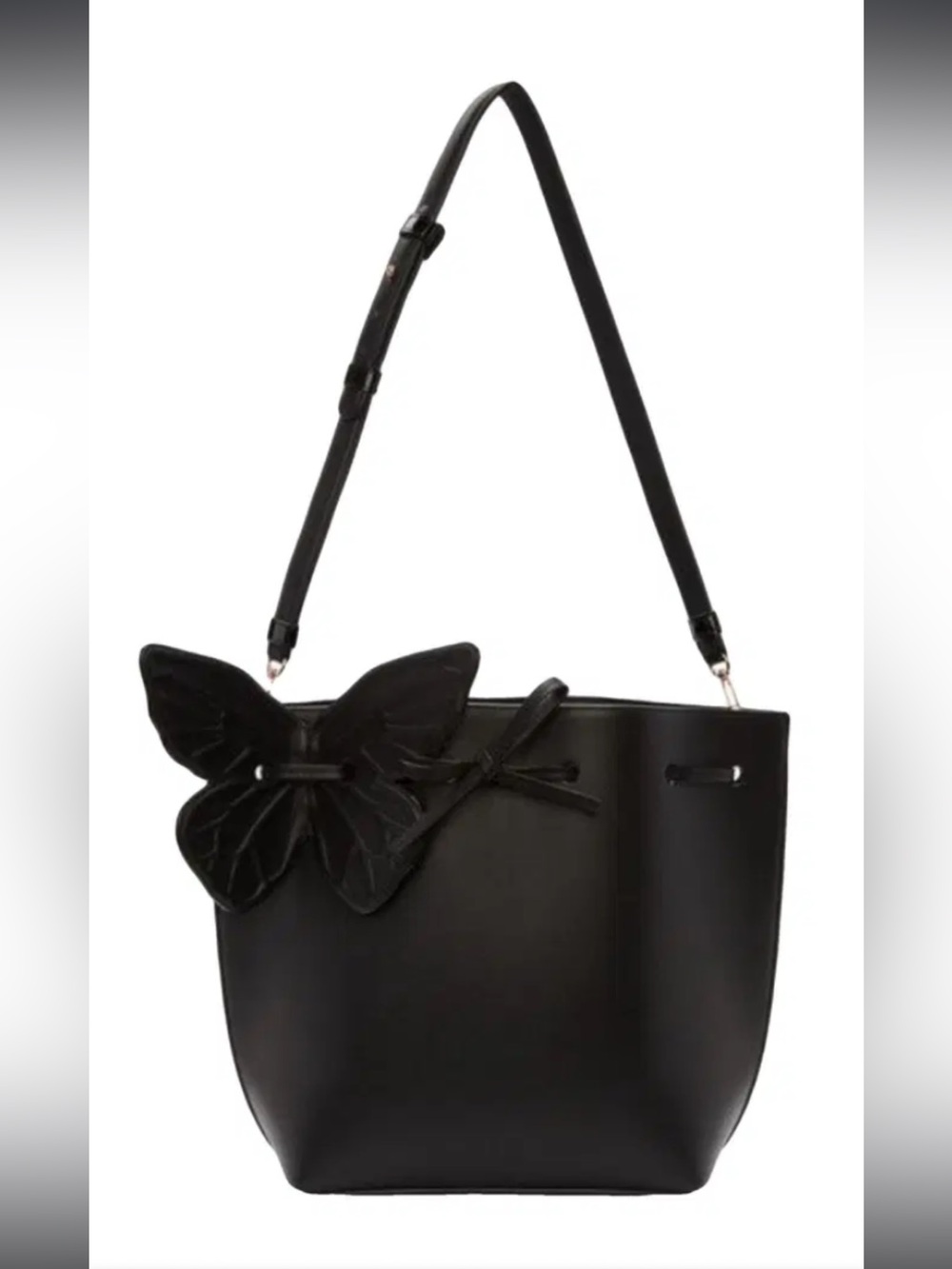 SOPHIA WEBSTER BLACK LEATHER REMI BUTTERFLY CROSSBODY BUCKET BAG